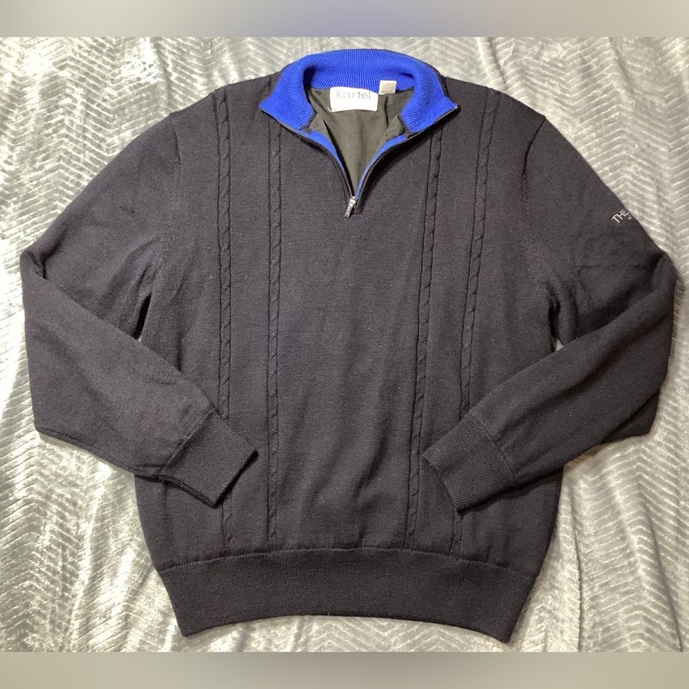 Mens Kartel Wool Blend Windbreaker 1/4 Zip Golf Sweater Pullover Navy Large‎